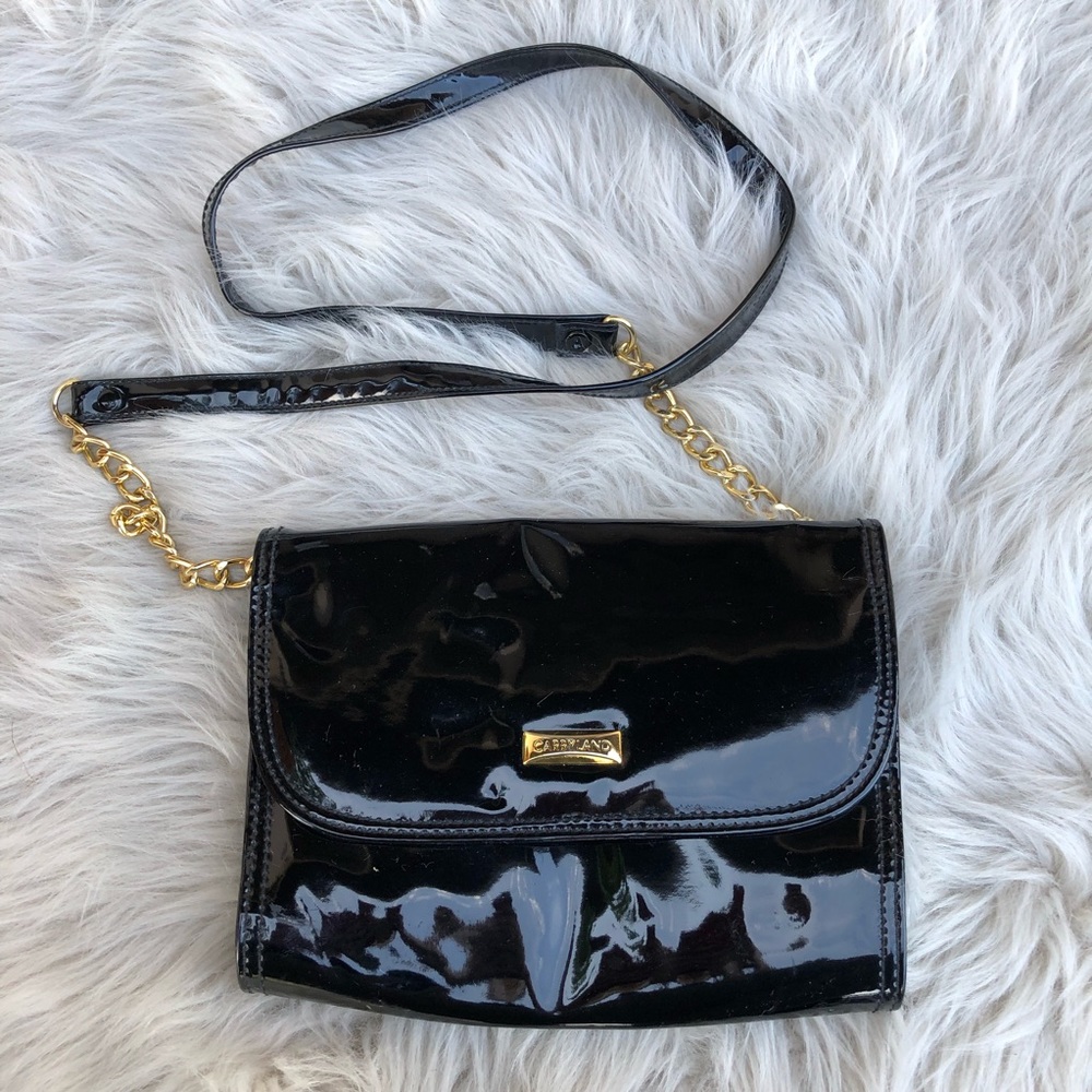 Women Patent Leather  Shoulder black Bag | gold chain Crossbody